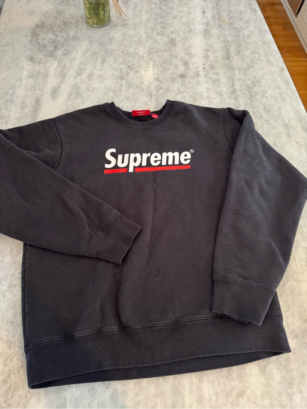 Supreme Box Logo Black Luxury Crewneck 100% Cotton Sweatshirt Streetwear Size M
